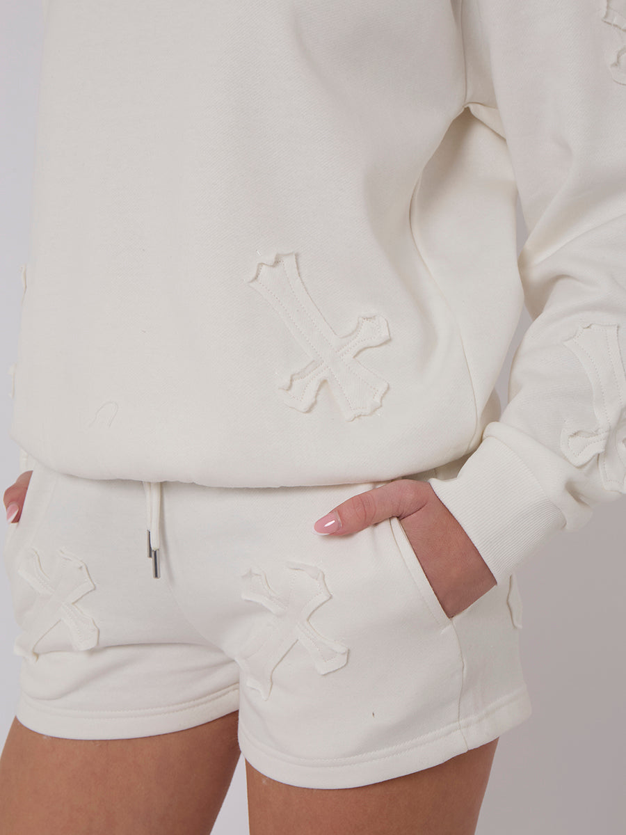 Crucifix Embroidered Sweatshirt & Shorts Fleece Co-ord