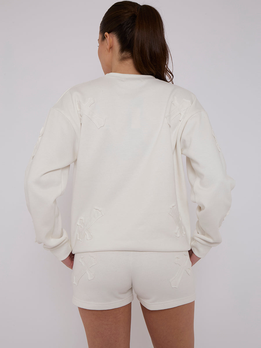 Crucifix Embroidered Sweatshirt & Shorts Fleece Co-ord