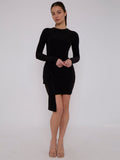 Long Sleeve Knot Front Slinky Dress
