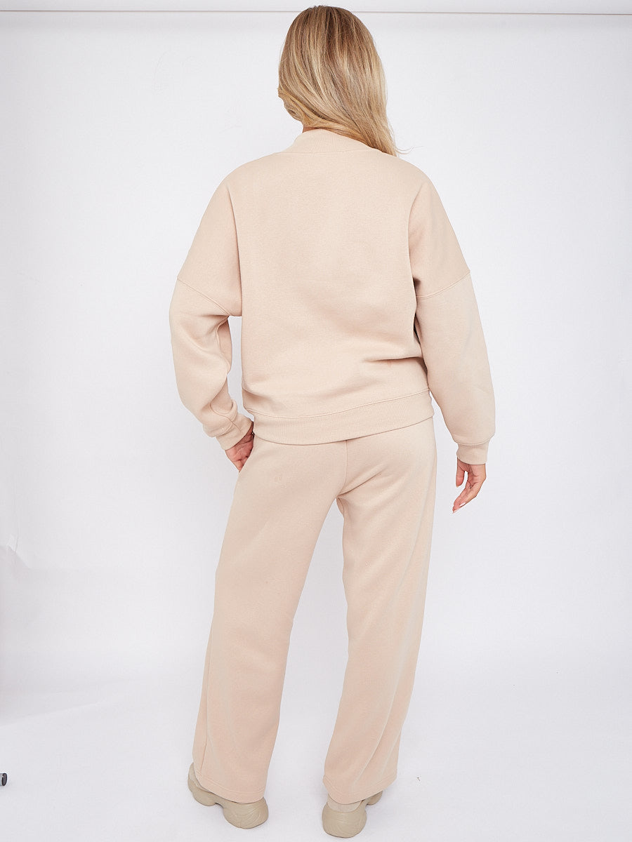 Mon Cheri Embroidered Oversized Bomber Style Fleece Zipper Co-ord