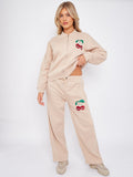 Mon Cheri Embroidered Oversized Bomber Style Fleece Zipper Co-ord