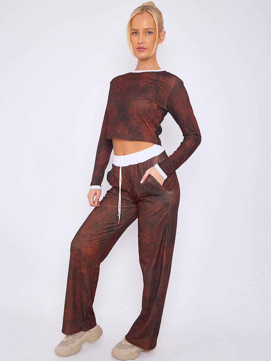 Tie Dye Ribbed Crop Top & Trouser Co-ord