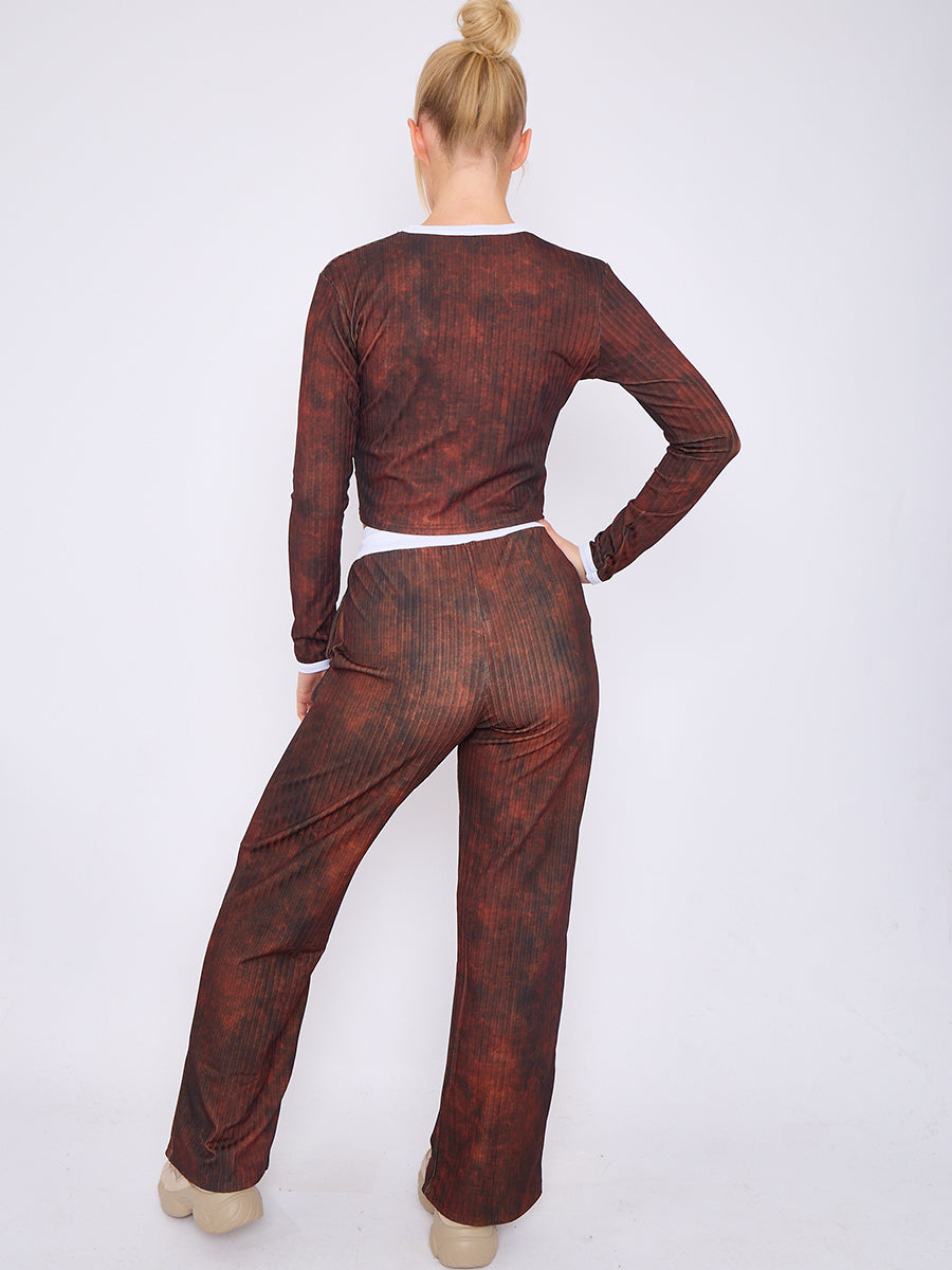 Tie Dye Ribbed Crop Top & Trouser Co-ord