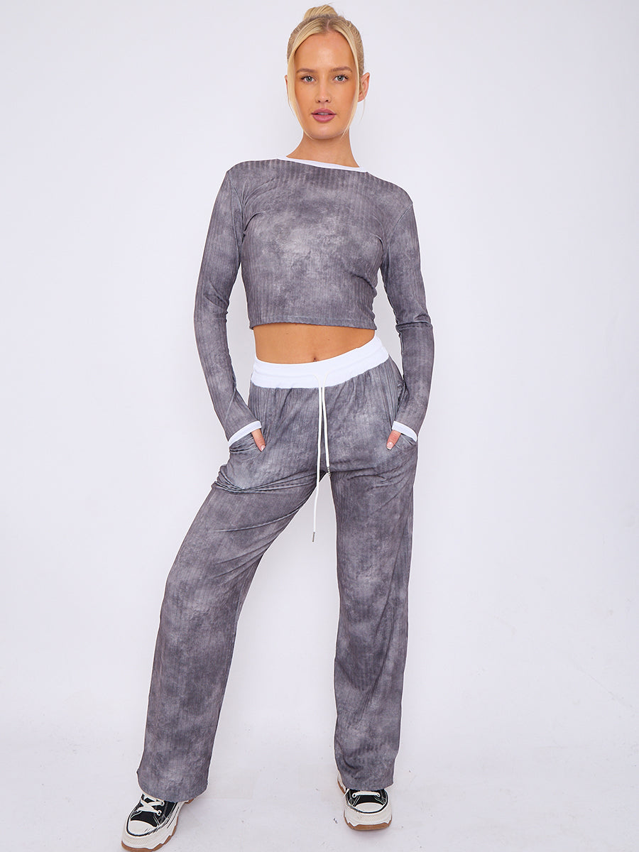 Tie Dye Ribbed Crop Top & Trouser Co-ord