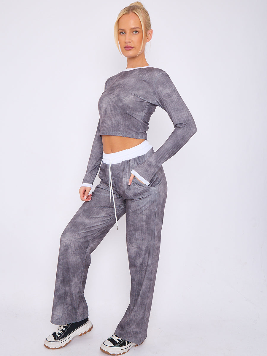 Tie Dye Ribbed Crop Top & Trouser Co-ord