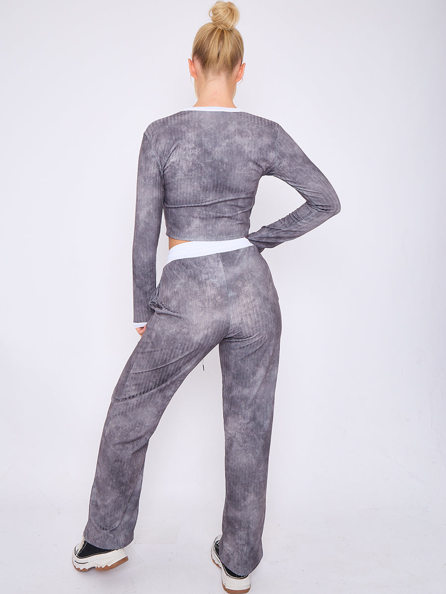 Tie Dye Ribbed Crop Top & Trouser Co-ord