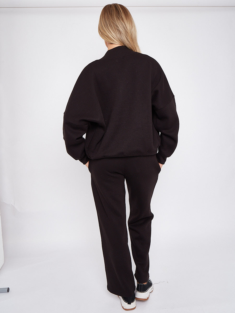 Mon Cheri Embroidered Oversized Bomber Style Fleece Zipper Co-ord