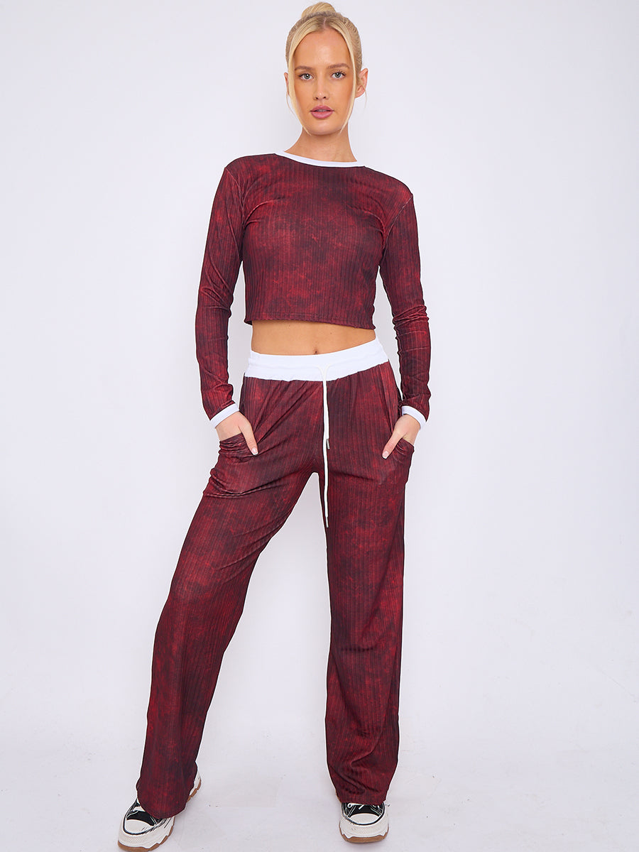 Tie Dye Ribbed Crop Top & Trouser Co-ord