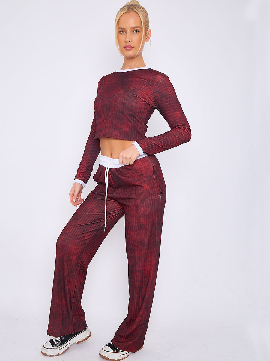 Tie Dye Ribbed Crop Top & Trouser Co-ord