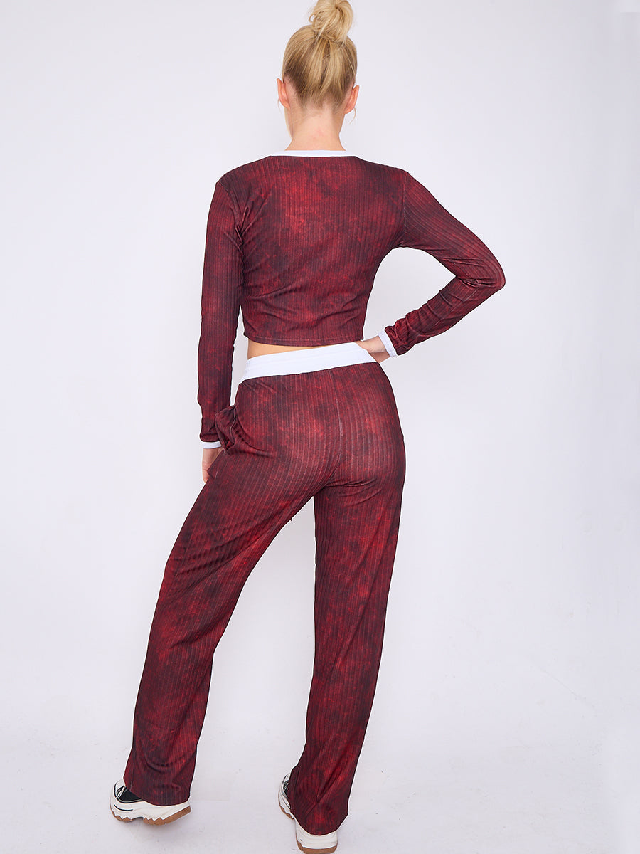 Tie Dye Ribbed Crop Top & Trouser Co-ord