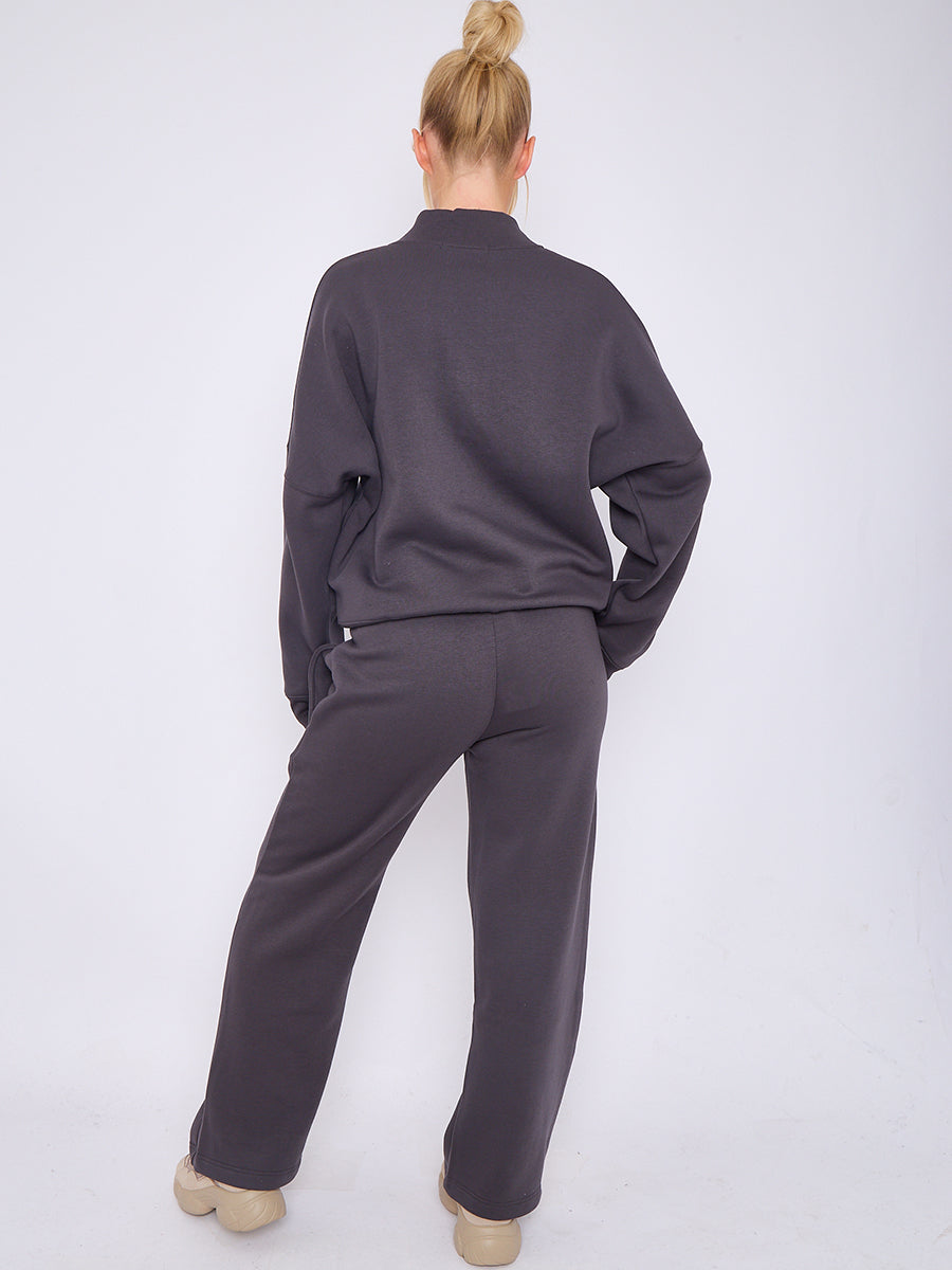 Mon Cheri Embroidered Oversized Bomber Style Fleece Zipper Co-ord