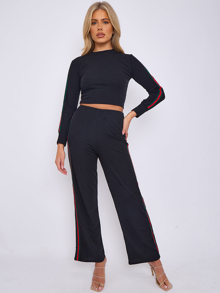 Side Stripe Detail Ribbed Crop Top & Trouser Co-ord