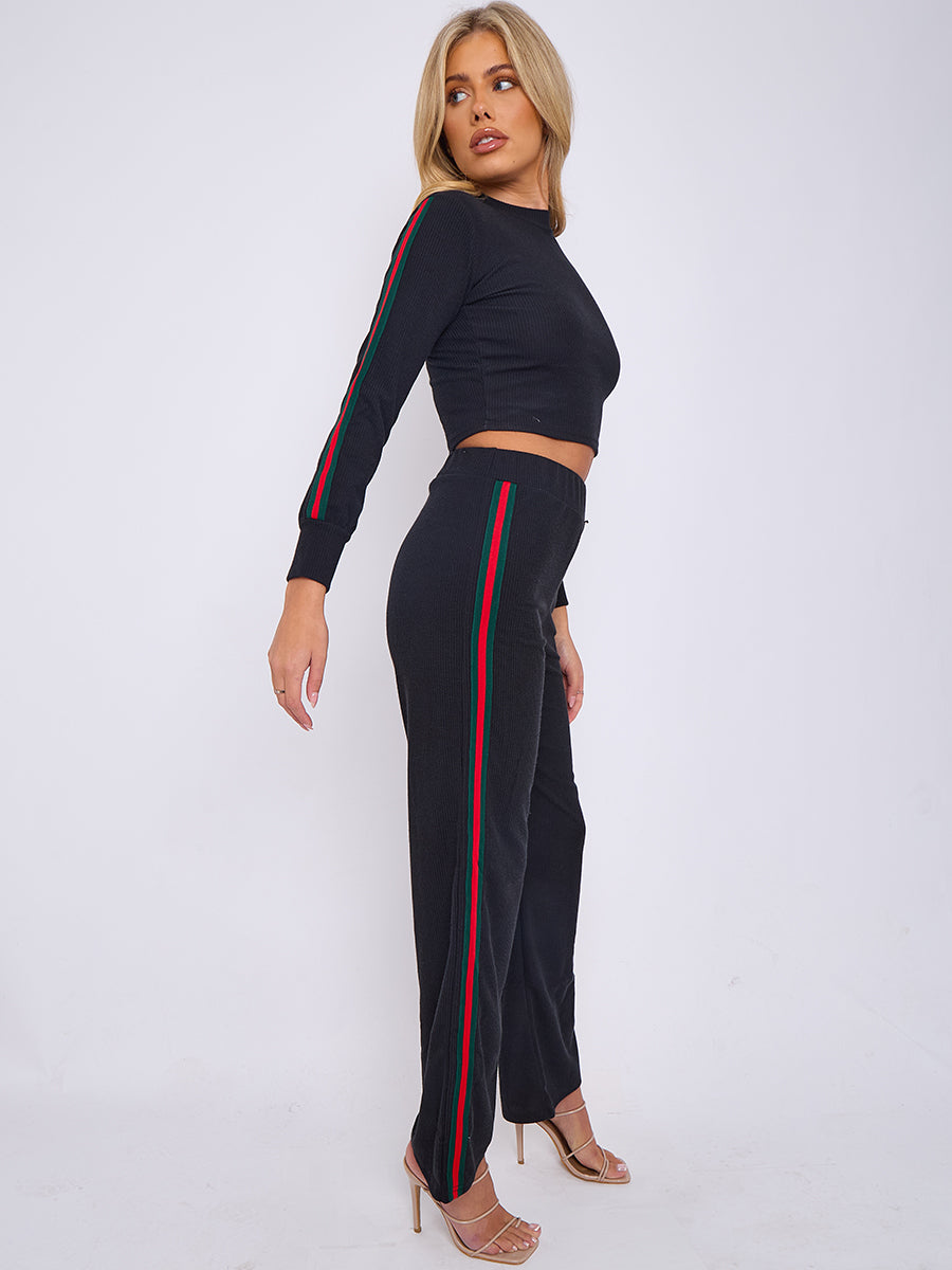 Side Stripe Detail Ribbed Crop Top & Trouser Co-ord