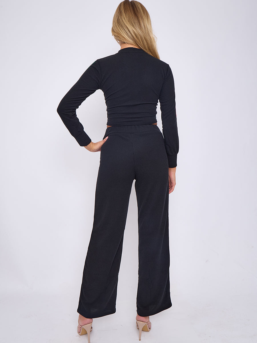 Side Stripe Detail Ribbed Crop Top & Trouser Co-ord