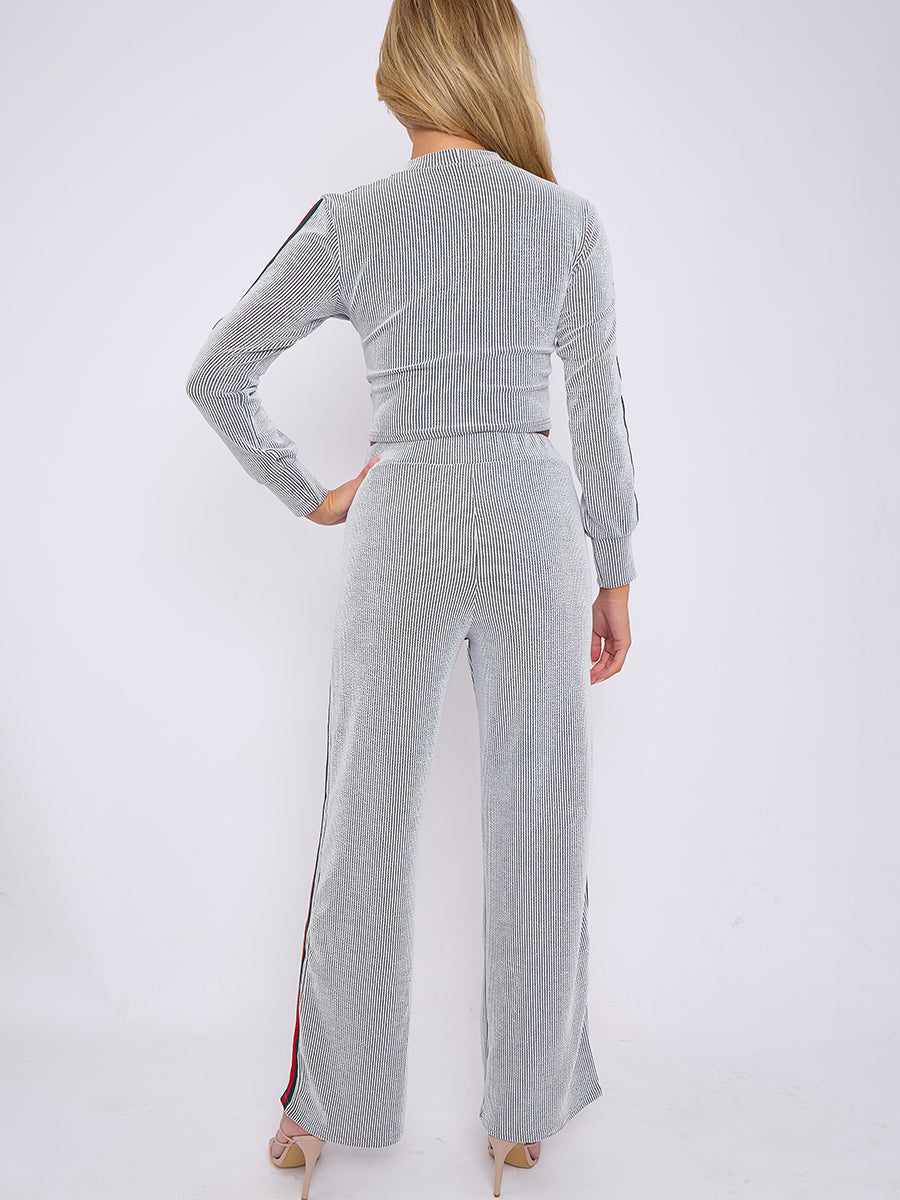 Side Stripe Detail Ribbed Crop Top & Trouser Co-ord