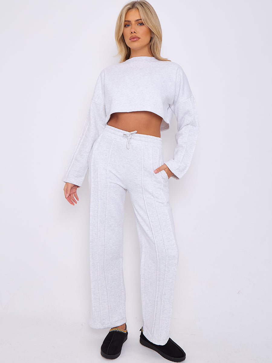 Seam Detail Oversized Crop Top & Joggers Fleece Co-ord