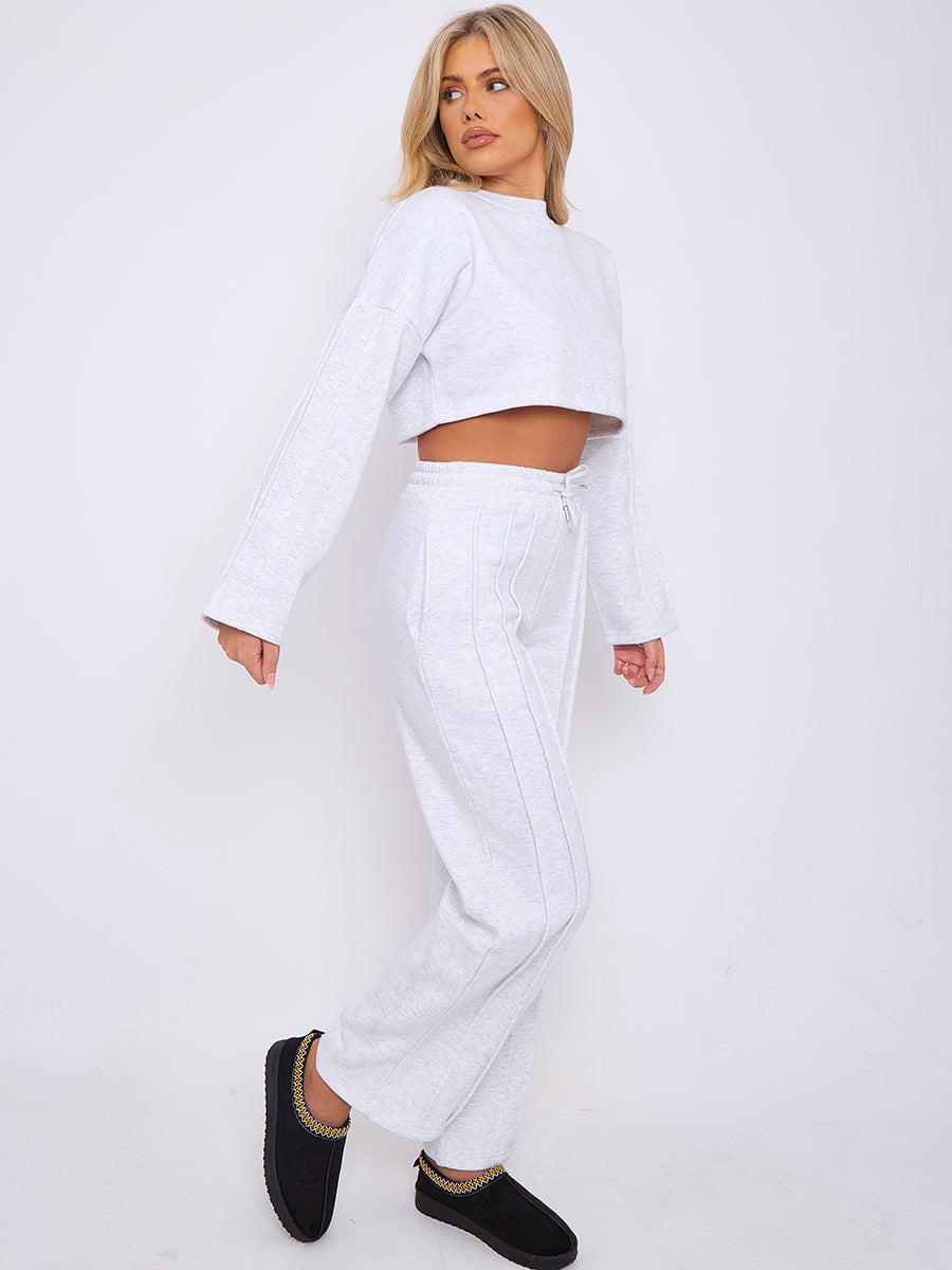 Seam Detail Oversized Crop Top & Joggers Fleece Co-ord