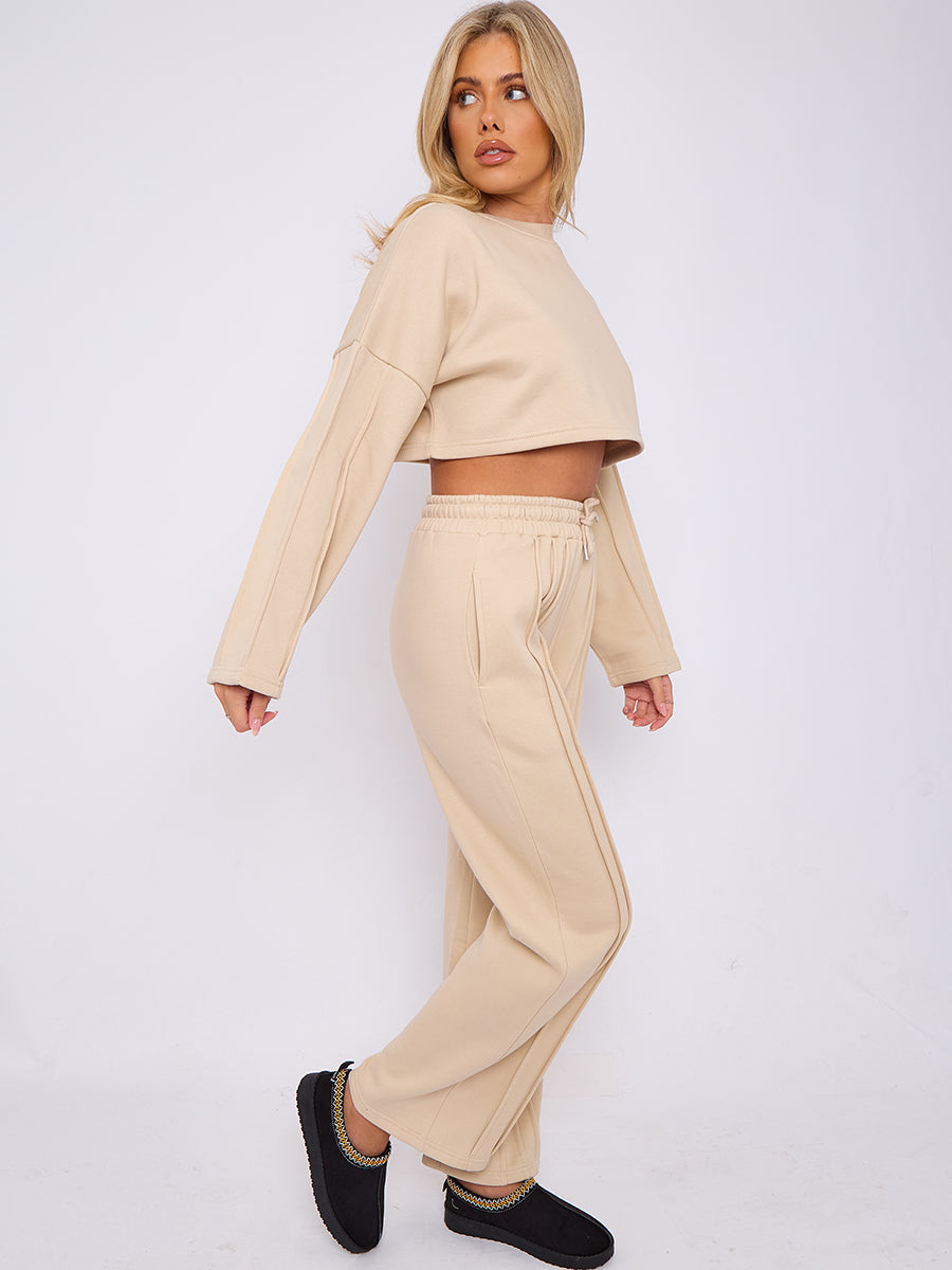 Seam Detail Oversized Crop Top & Joggers Fleece Co-ord