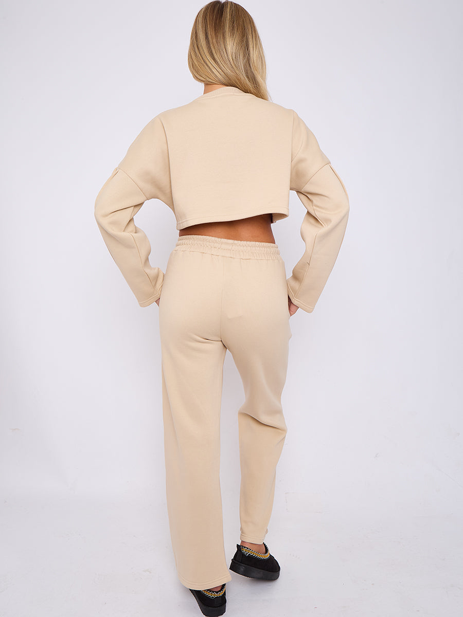 Seam Detail Oversized Crop Top & Joggers Fleece Co-ord