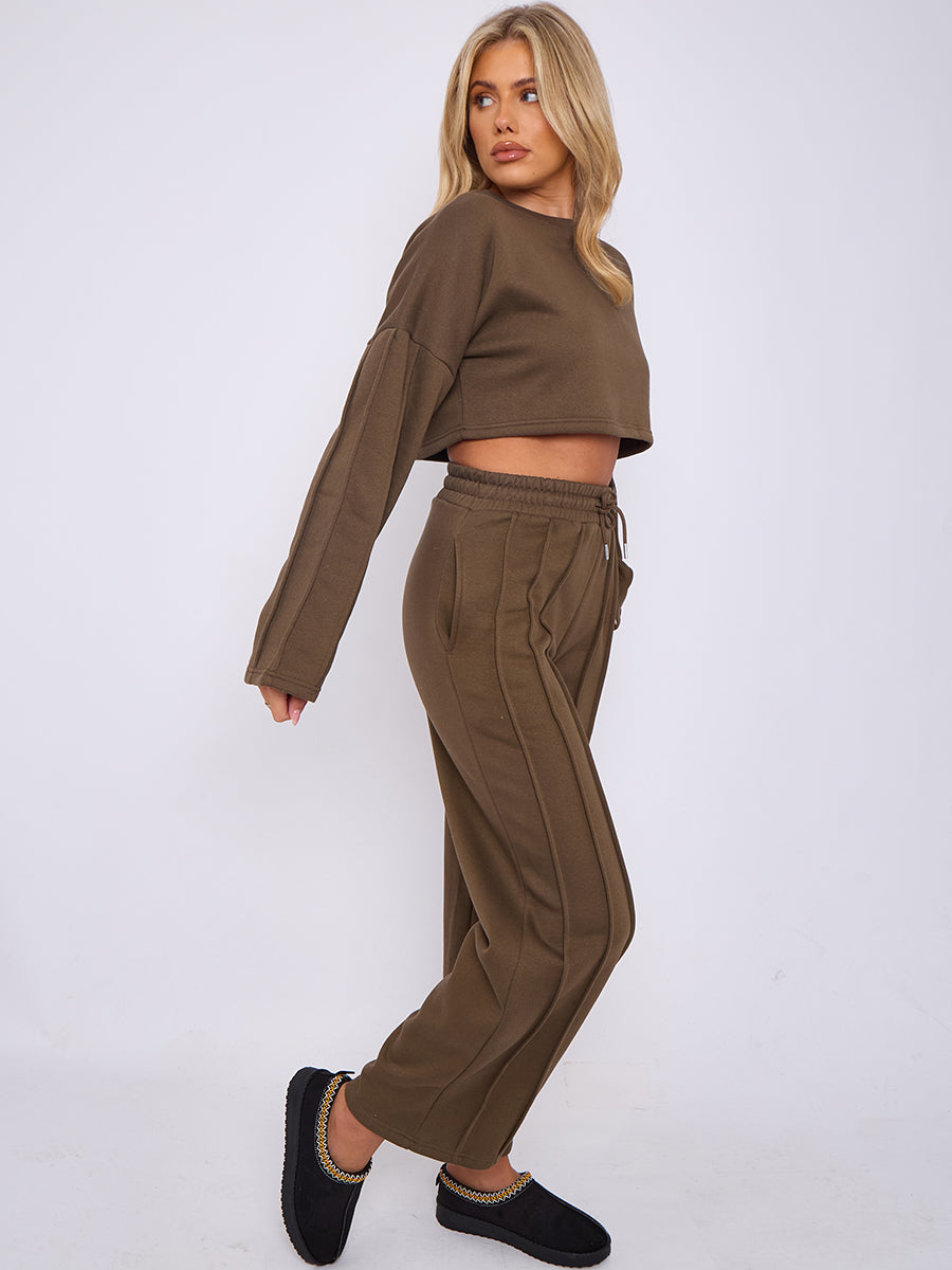 Seam Detail Oversized Crop Top & Joggers Fleece Co-ord