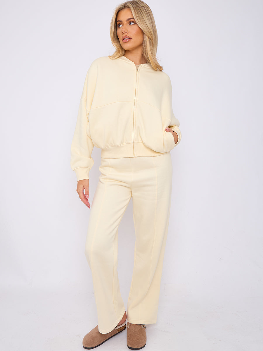 Oversized Bomber Style Fleece Zipper Co-ord