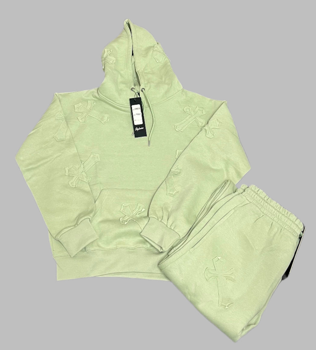 Oversized Crucifix Embroidered Hooded Fleece Co-ord