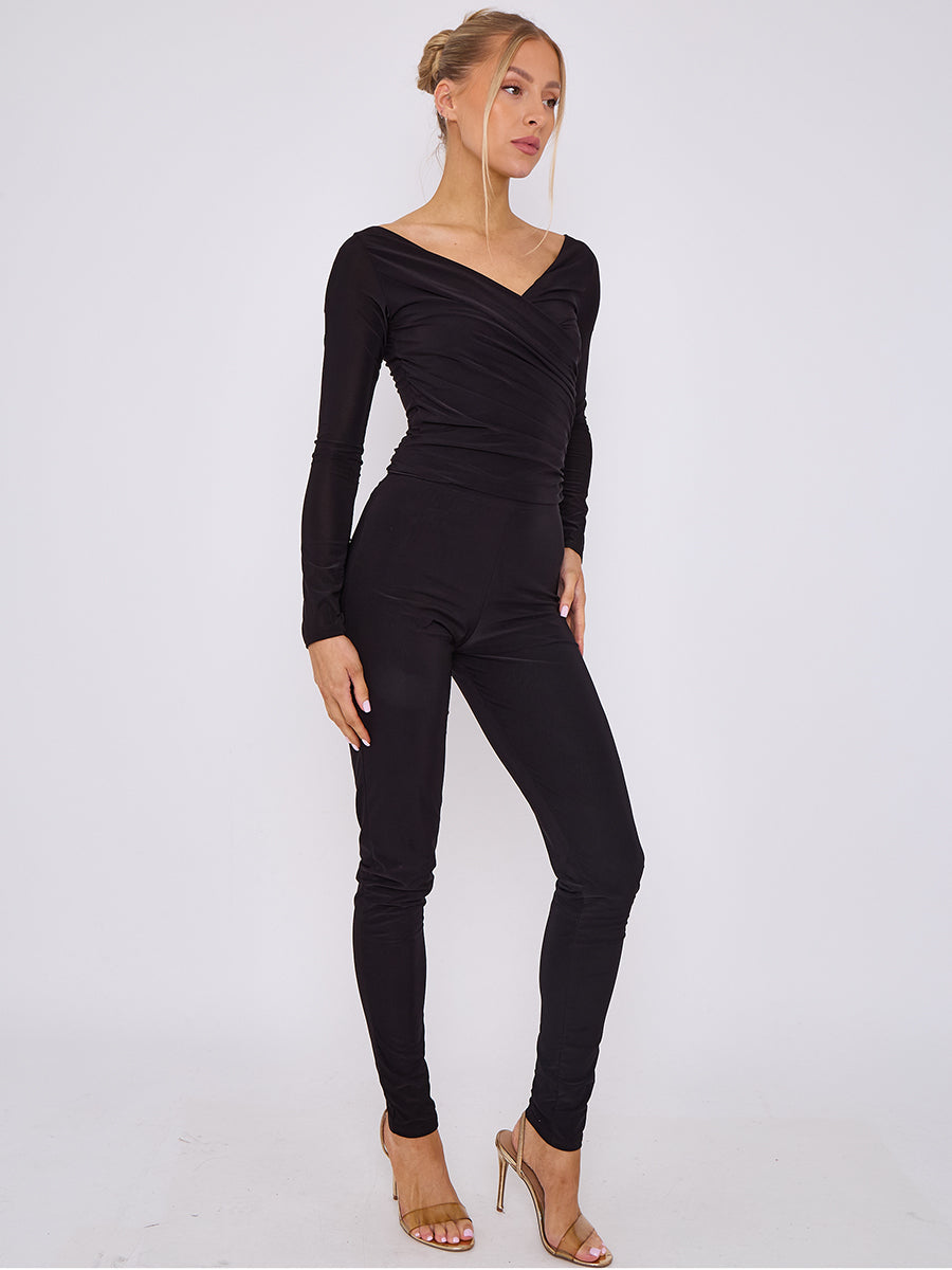 Plunge Wrap Detail Top And Leggings Slinky Co-Ord Set