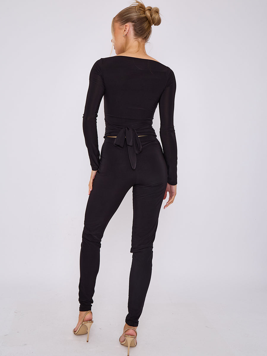 Plunge Wrap Detail Top And Leggings Slinky Co-Ord Set