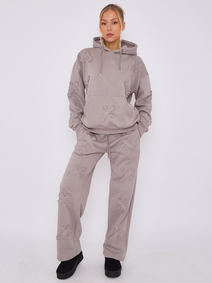 Oversized Crucifix Embroidered Hooded Fleece Co-ord