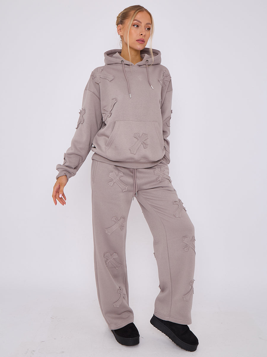 Oversized Crucifix Embroidered Hooded Fleece Co-ord
