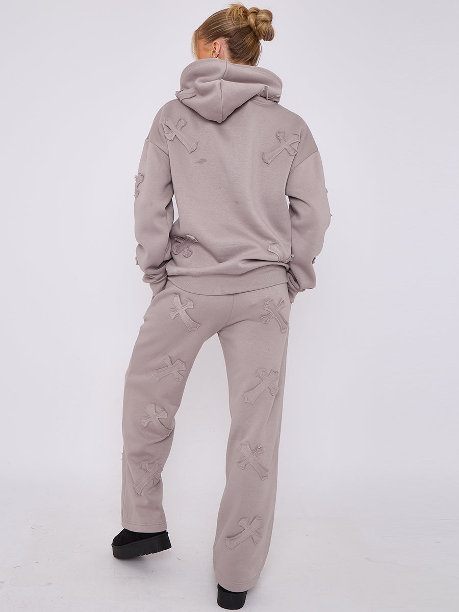 Oversized Crucifix Embroidered Hooded Fleece Co-ord