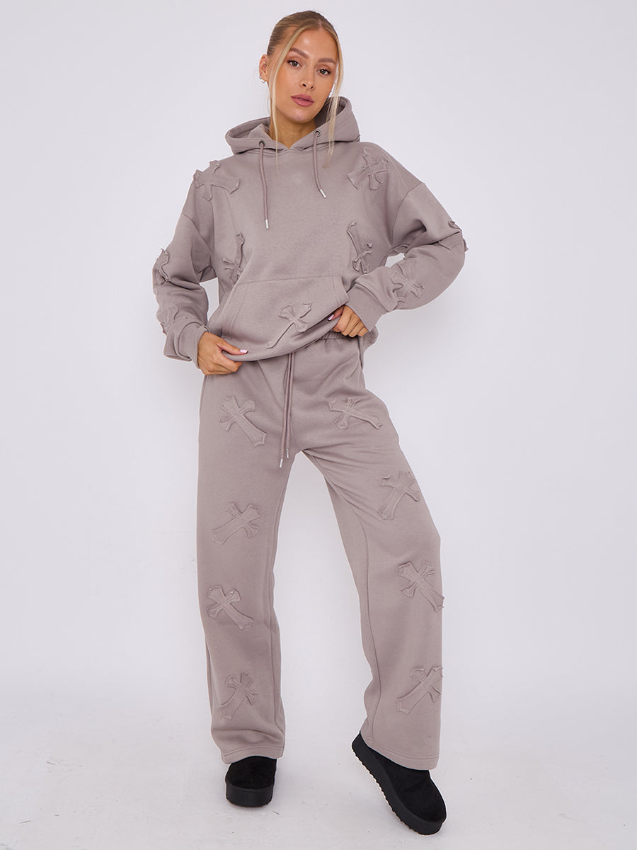 Oversized Crucifix Embroidered Hooded Fleece Co-ord