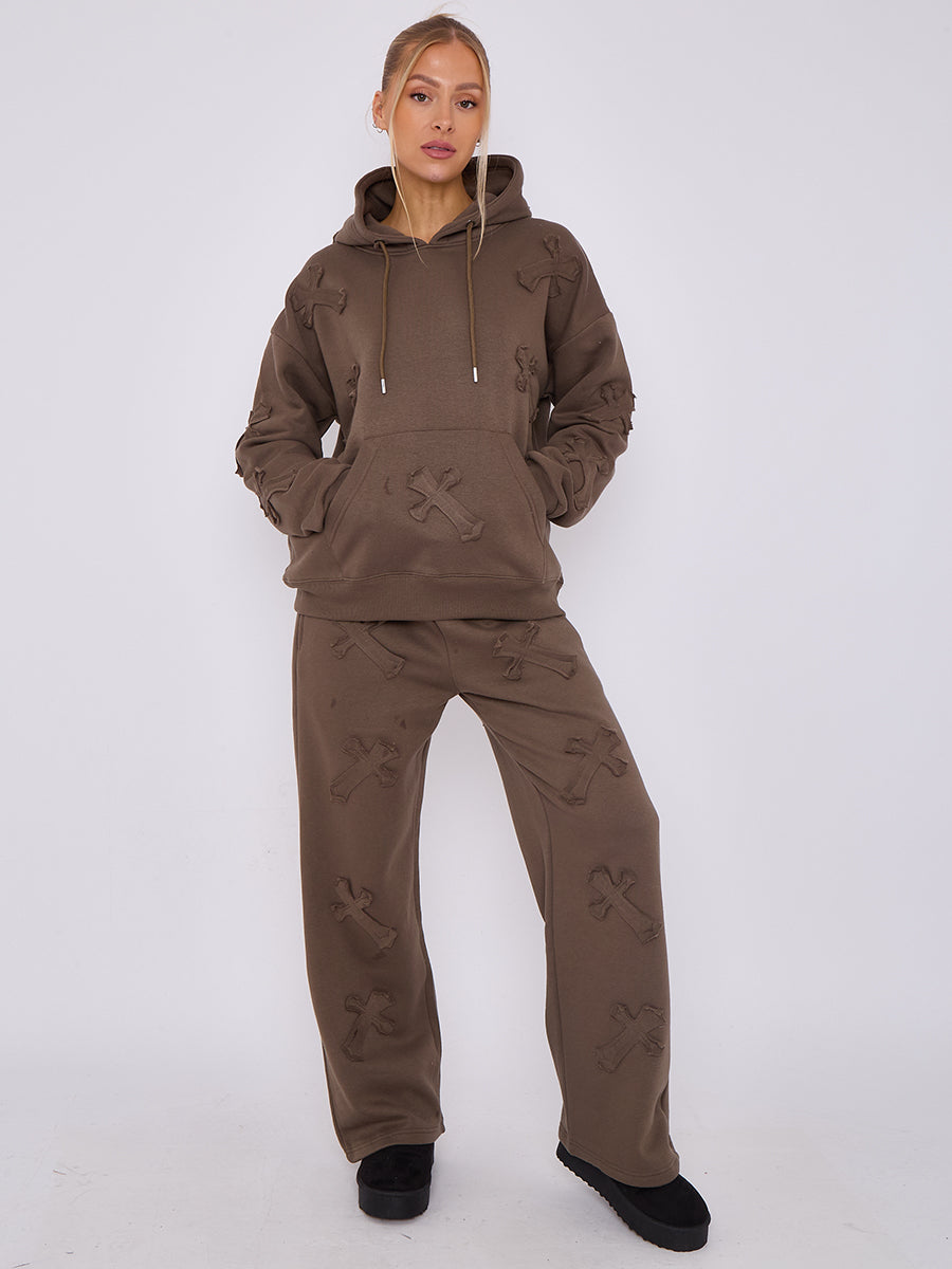 Oversized Crucifix Embroidered Hooded Fleece Co-ord