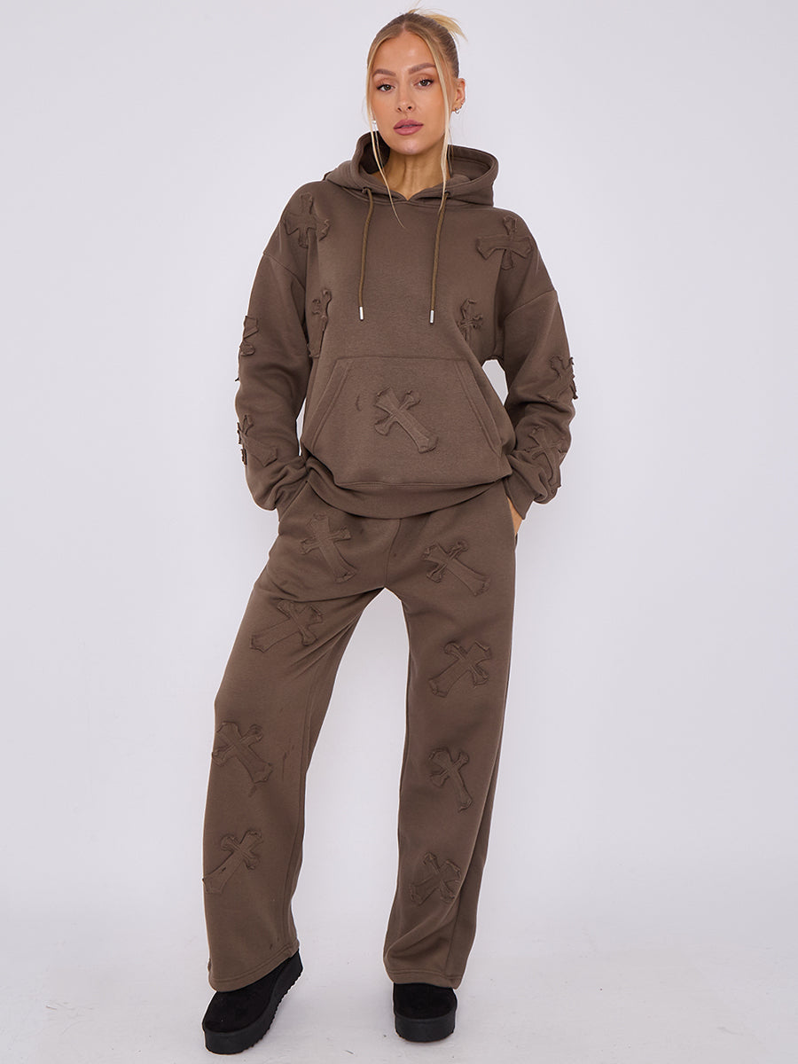 Oversized Crucifix Embroidered Hooded Fleece Co-ord