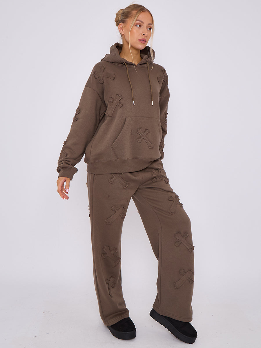 Oversized Crucifix Embroidered Hooded Fleece Co-ord
