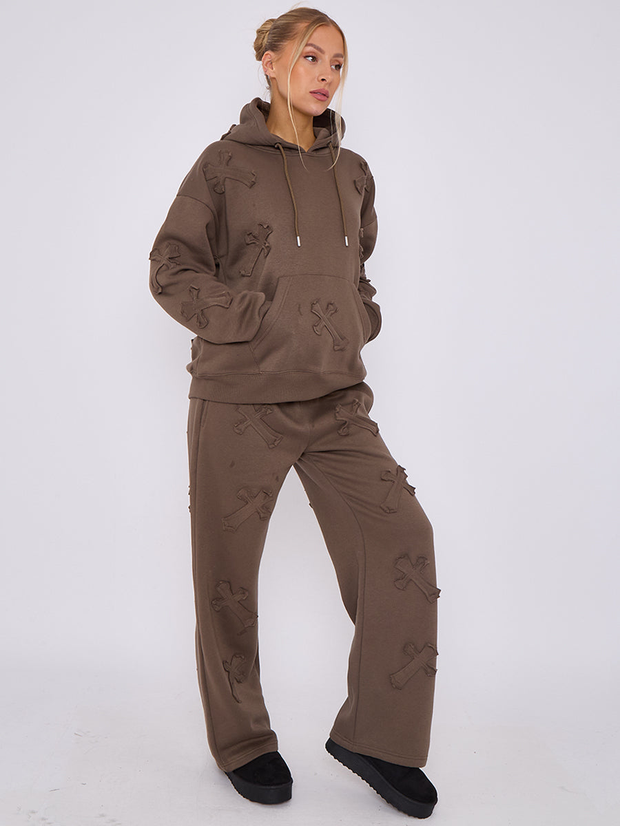 Oversized Crucifix Embroidered Hooded Fleece Co-ord