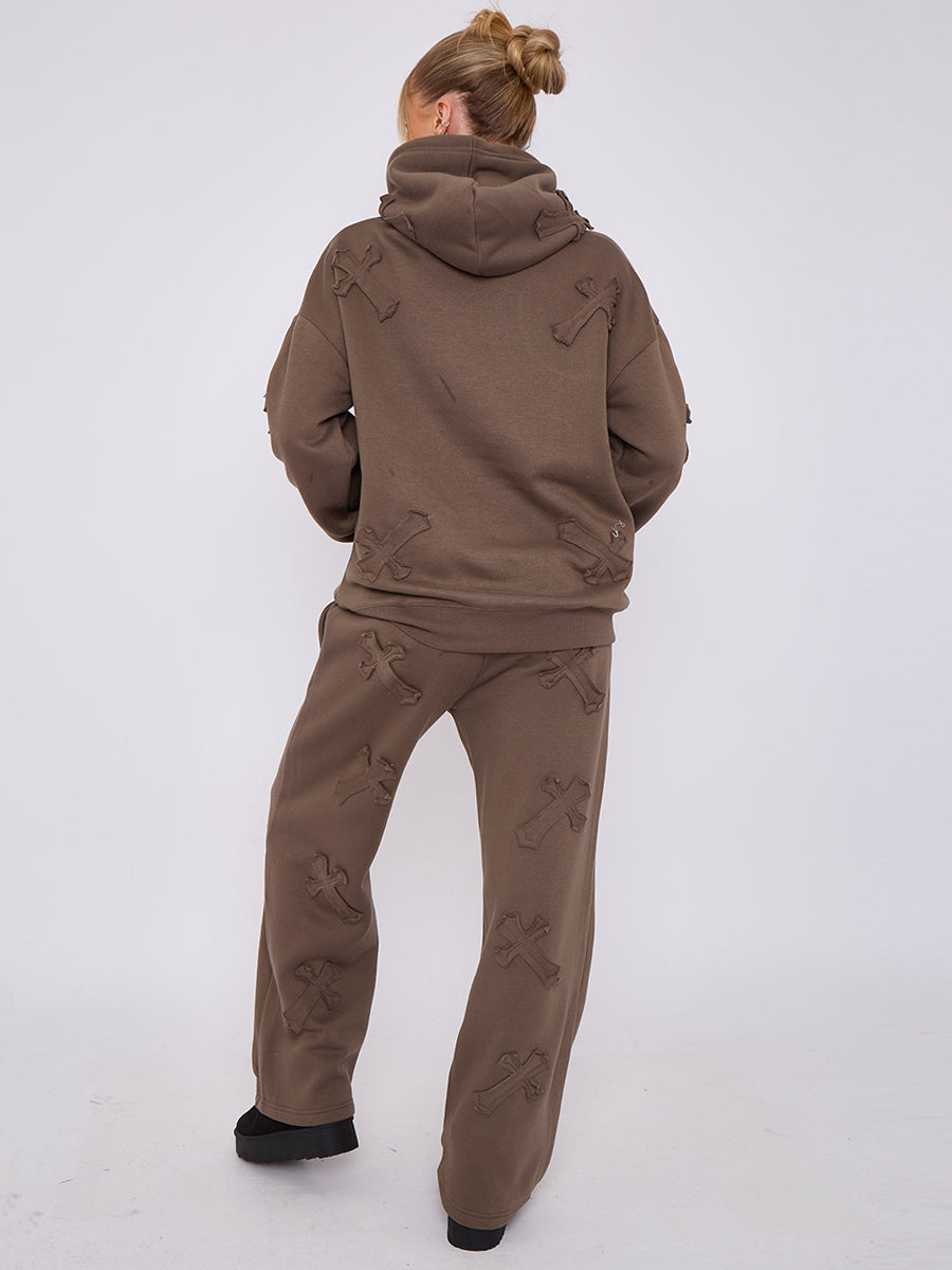 Oversized Crucifix Embroidered Hooded Fleece Co-ord