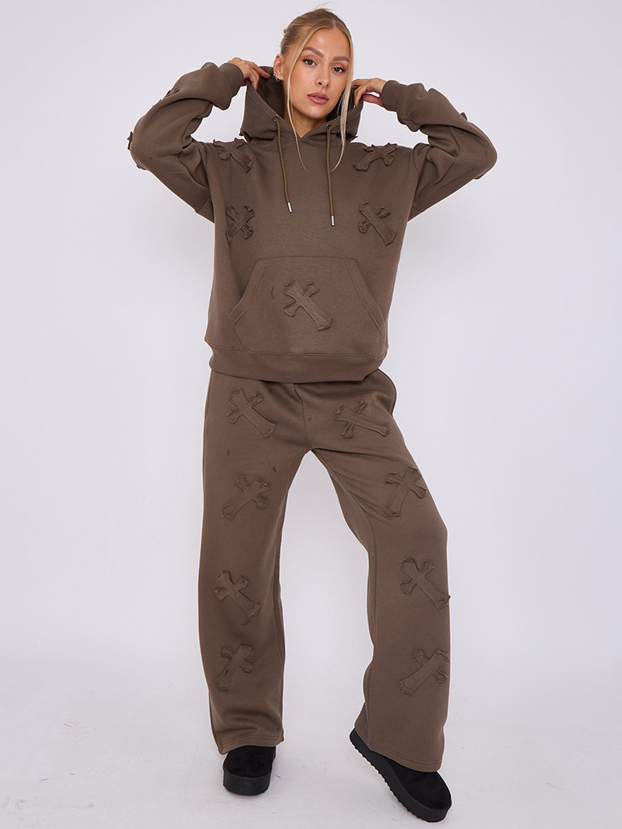Oversized Crucifix Embroidered Hooded Fleece Co-ord