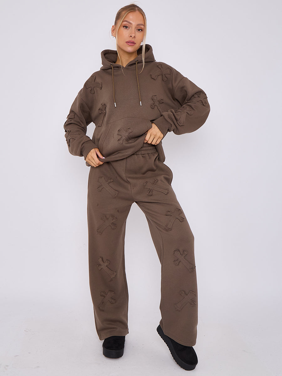 Oversized Crucifix Embroidered Hooded Fleece Co-ord