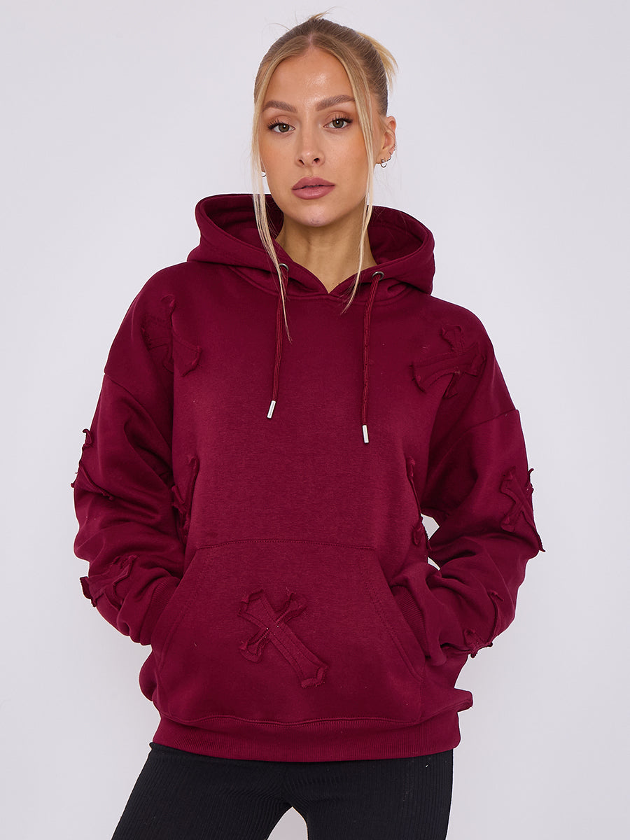 Oversized Crucifix Embroidered Hoodie