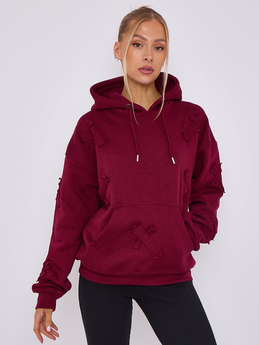 Oversized Crucifix Embroidered Hoodie