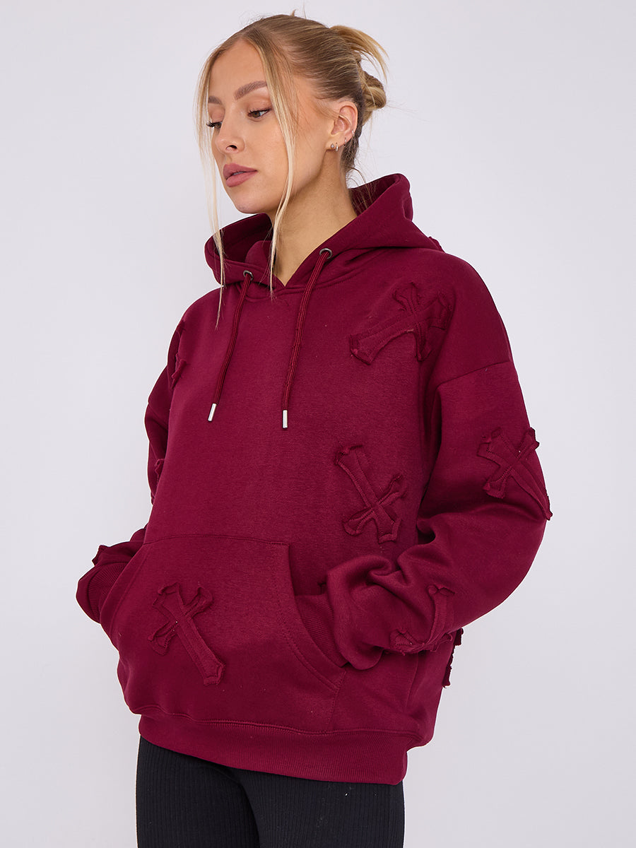 Oversized Crucifix Embroidered Hoodie
