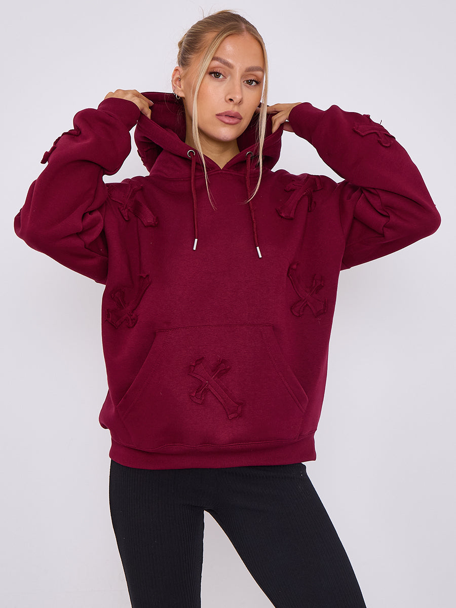 Oversized Crucifix Embroidered Hoodie