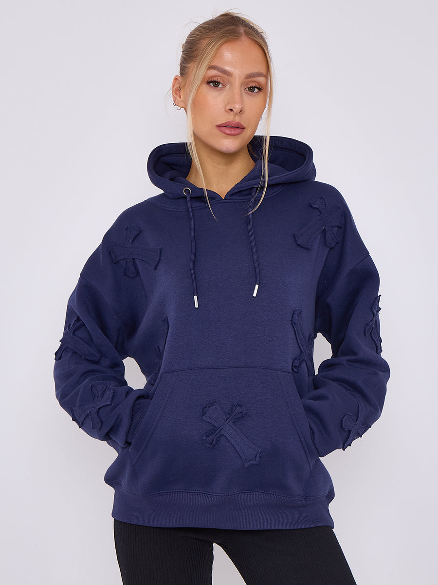 Oversized Crucifix Embroidered Hoodie