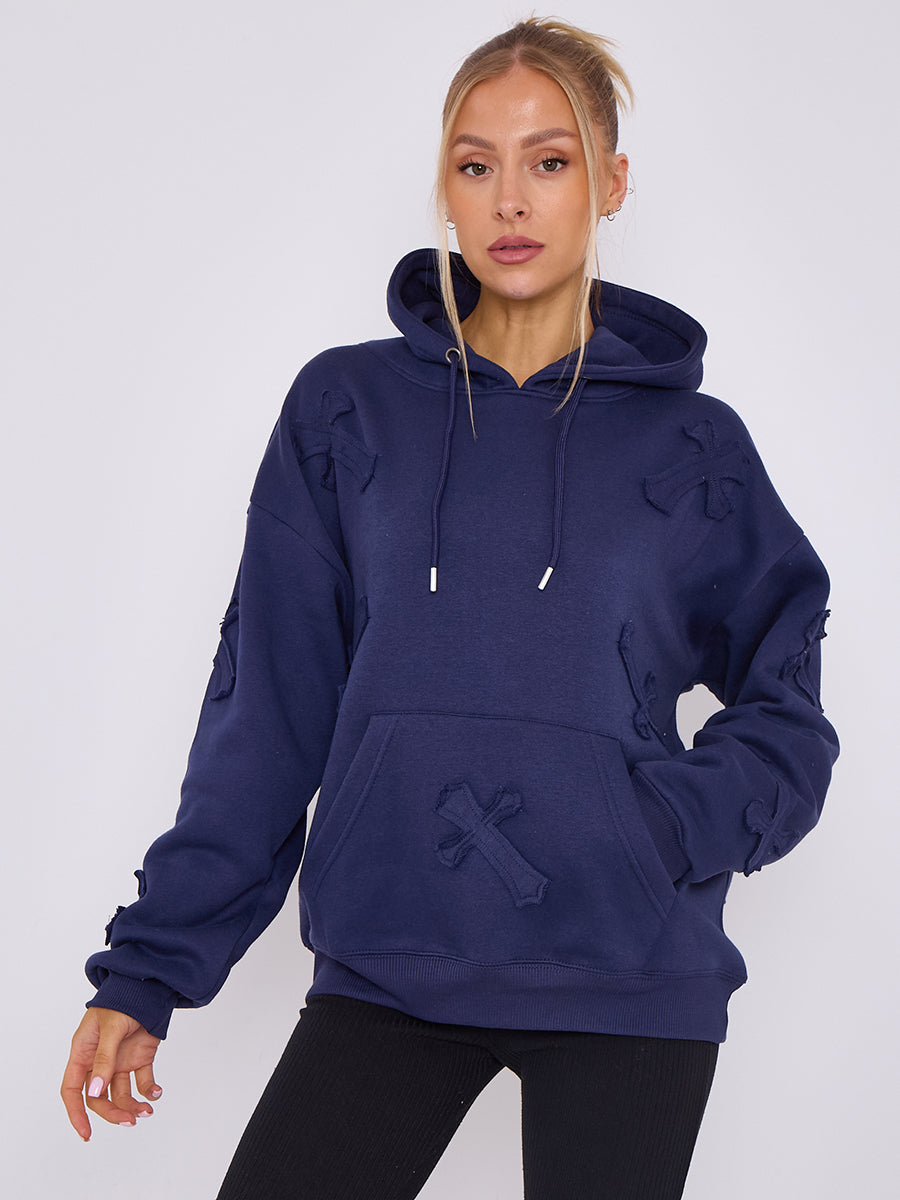 Oversized Crucifix Embroidered Hoodie