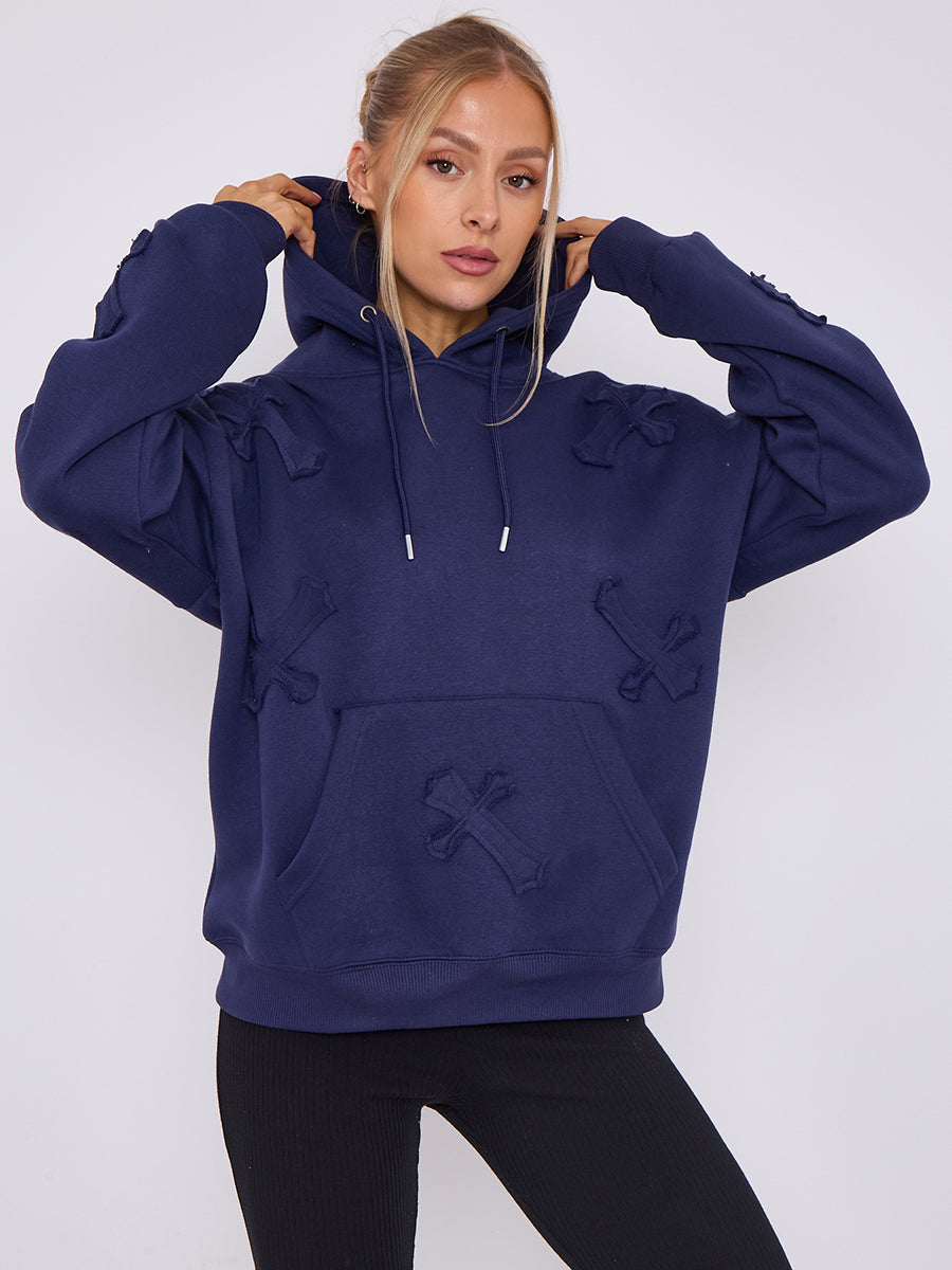 Oversized Crucifix Embroidered Hoodie