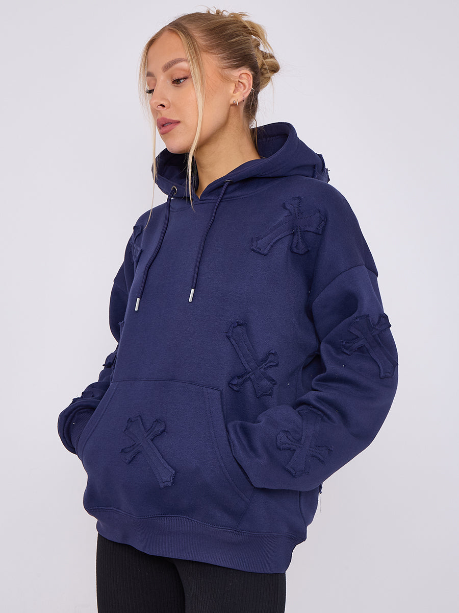 Oversized Crucifix Embroidered Hoodie