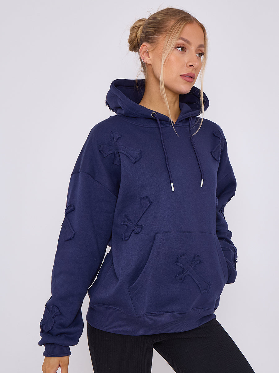 Oversized Crucifix Embroidered Hoodie