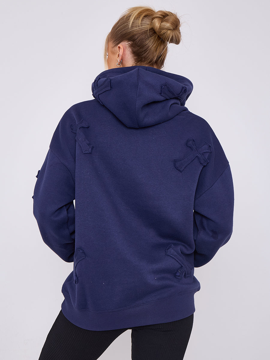 Oversized Crucifix Embroidered Hoodie