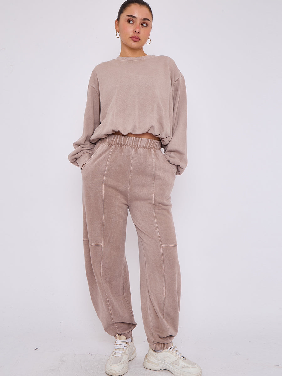 Acid Wash Sweatshirt & Jogger Bubble Hem Tracksuit